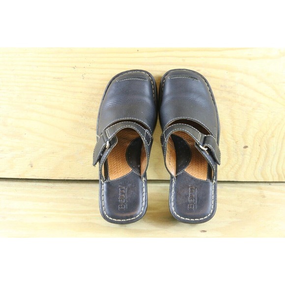Born Wedge Women's Size 7 Handcrafted Leather Mules Clogs Black Hook and Loop - Picture 4 of 9